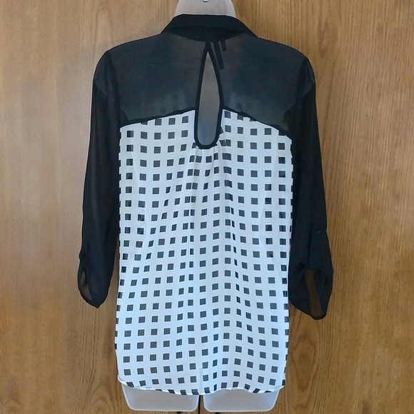Maurices Sheer Black and White Button Up Blouse - Picture 4 of 7